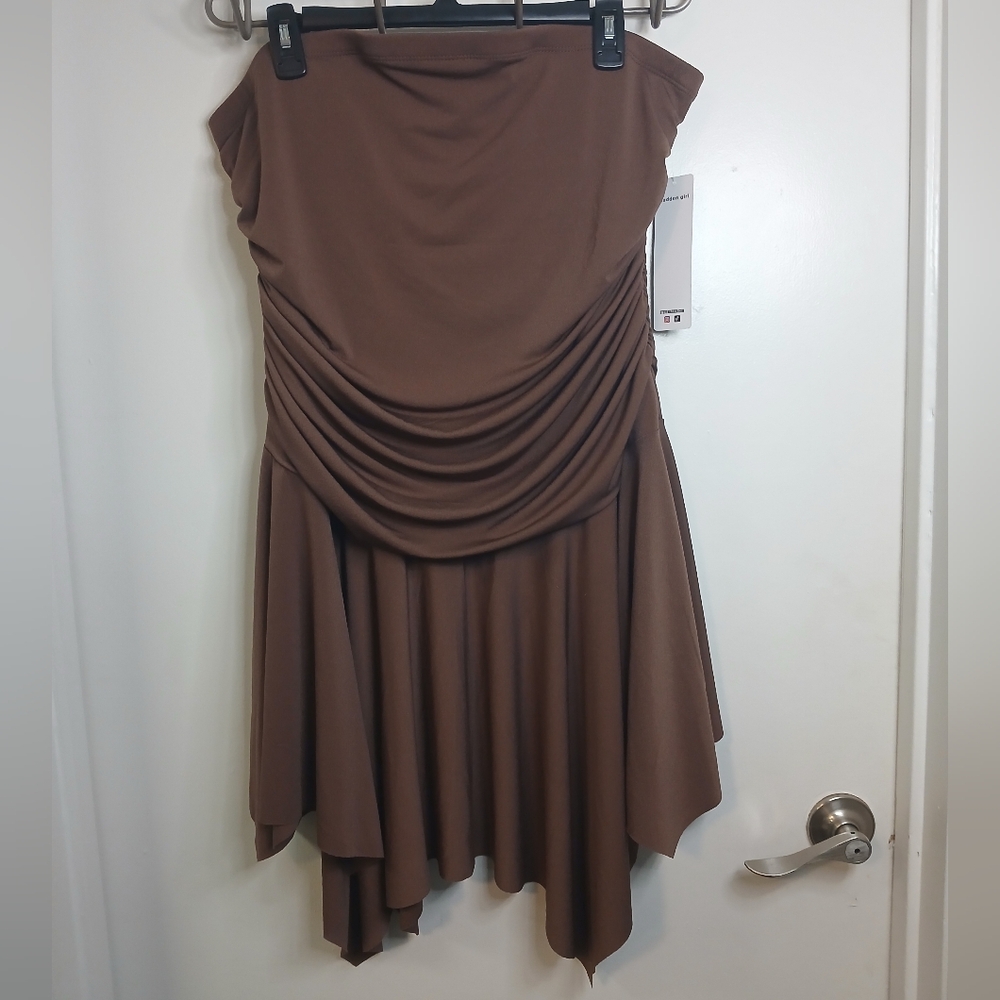 Taupe Brown Strapless Ruched Pull On Stretchy Dress 2X New!